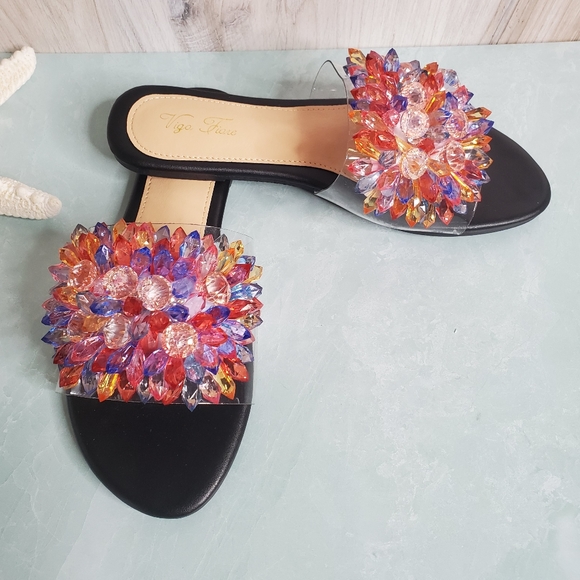 Crystal Embellished Clear Open Toe Slides - Picture 3 of 5